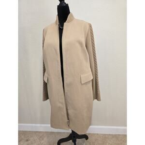 Chico’s Size 2 (US 12/14) Camel Zip Front Coat Sweater Knit Sleeve Jacket